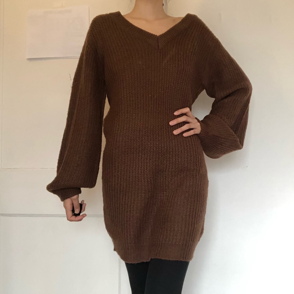 Brave Soul Harrison brown v neck sweater dress